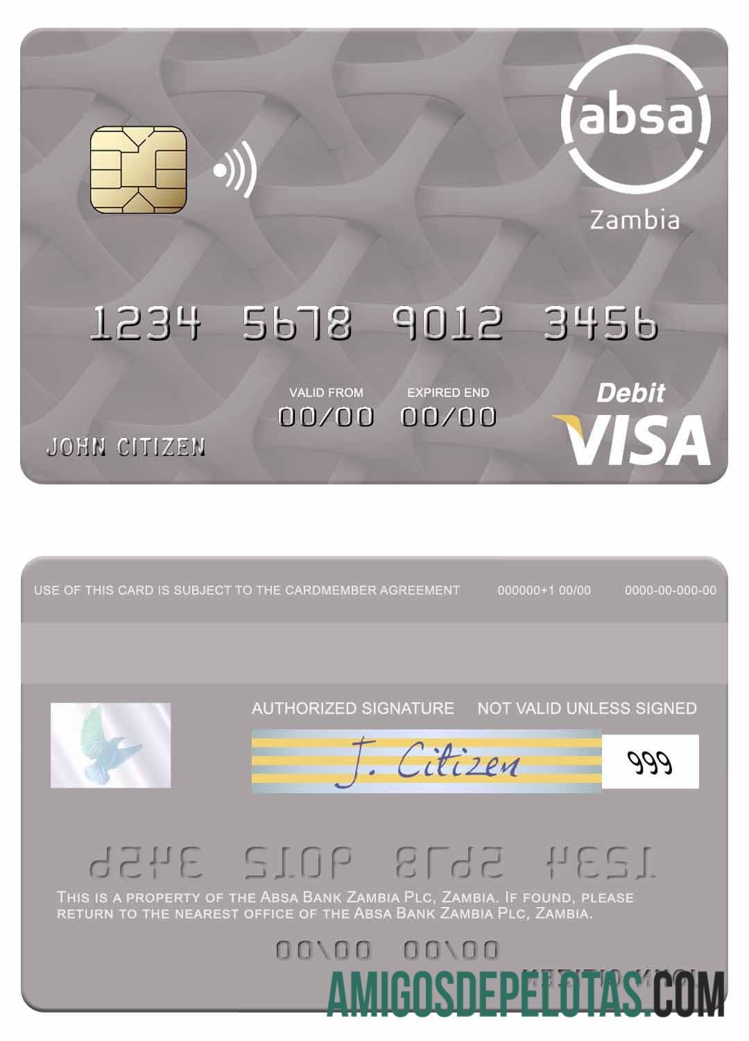 Zâmbia Absa Bank Zâmbia Plc Cartão de Débito Visa modelo